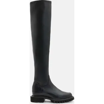 Dámské kozačky Kožené kozačky AllSaints Leona Boot dámské, černá barva, na plochém podpatku, W097FB 99X, EUR 38.5