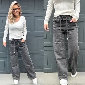 DENIM GREY kalhoty s gumou Velikost: M, Barva: Šedá