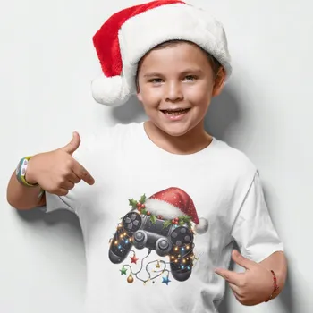 Chlapecké tričko Dětské vánoční tričko pro fanoušky her – konzole, ovladač, svátky, velikost 122 cm