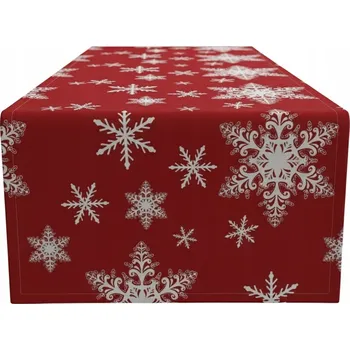 ubrus Vánoční BĚHOUN z veluru 40x140 cm velvet červený se sněhové vločky