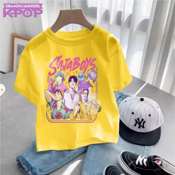 Dívčí tričko KPop Demon Hunters (Lovkyně démonů) KPop Demon Hunters dětské tričko s potiskem - Saja Boys Barva: žlutá (12), Velikost: 160