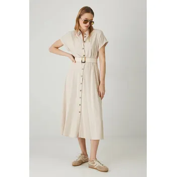 Dámské šaty Šaty s příměsí lnu Medicine RS25.SUD701 béžová 08X, vel. XL