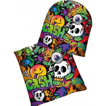 Čepice Dětská zimní podzimní sada Čepice Nákrčník s graffiti motivem