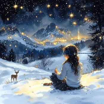 Látkový panel - Holčička s hvězdou - DZ-197 Velikost: 20x20cm, Materiál: Teplákovina nepočesaná