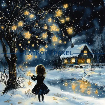 Látkový panel - Holčička s hvězdou - DZ-186 Velikost: 20x20cm, Materiál: Mikroplyš