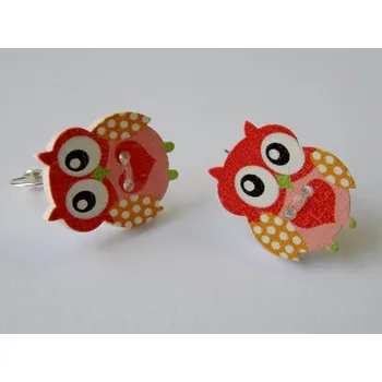 Náušnice Dřevěné náušnice - Sovičky - červená