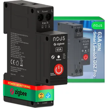 vypínač Nous D5Z DIN Zigbee spínač/relé 1CH 32A trvale / 63A krátkodobě, měření spotřeby NOUS-D5Z