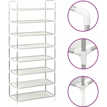 Botník Stojan na boty s 8 policemi, kov a netkaná textilie,