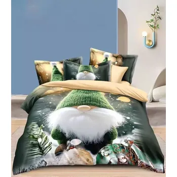 Povlečení BLACK FRIDAY 2025 ! Sada vánočního bavlněného povlečení s 3D efektem pro 2 postele 140x200/70x90 cm – VÁNOCE / MERRY CHRISTMAS - Zelený Skřítek + PROSTĚRADLO ZDARMA !