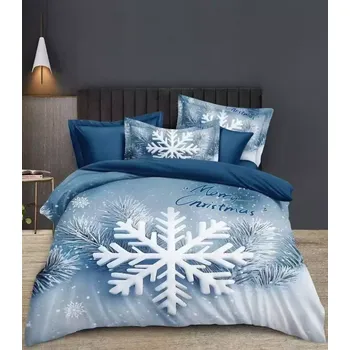 Povlečení BLACK FRIDAY 2025 ! Sada vánočního bavlněného povlečení s 3D efektem pro 2 postele 140x200/70x90 cm – VÁNOCE / MERRY CHRISTMAS - Sněhová Vločka + PROSTĚRADLO ZDARMA !