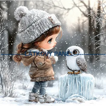 Látkový panel - Holčička se sovičkou - DZ-179 Velikost: 15x15cm, Materiál: Kočárkovina