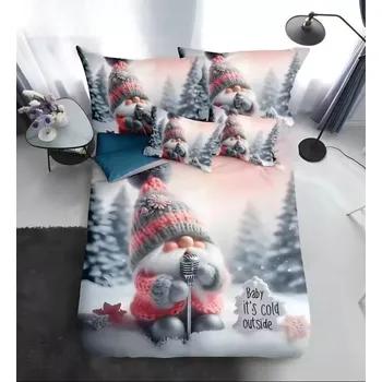 Povlečení BLACK FRIDAY 2025 ! Sada vánočního bavlněného povlečení s 3D efektem pro 2 postele 140x200/70x90 cm – VÁNOCE / MERRY CHRISTMAS - Skřítek s mikrofonem + PROSTĚRADLO ZDARMA !