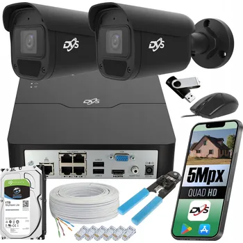 Bezpečnostní kamera Sada černých kamer pro monitoring 5 Mpx, 2 venkovní IP kamery POE DVS 1 TB