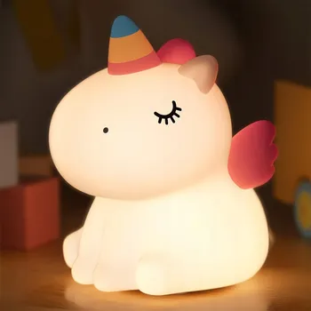 Lampička NOČNÍ LAMPA SILIKONOVÁ PRO DĚTI MĚKKÁ LED JEDNOROŽEC