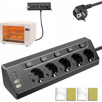 Napájecí kabel Prodlužovací Kabel zásuvková lišta s vypínači 1,5 m