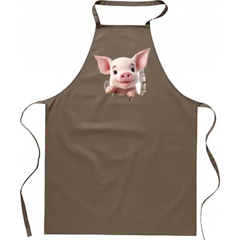 Kuchyňská zástěra KUCHYŇSKÁ ZÁSTĚRA béžová s motivem PRASÁTKA – roztomilá prasátko chro FA_484_b