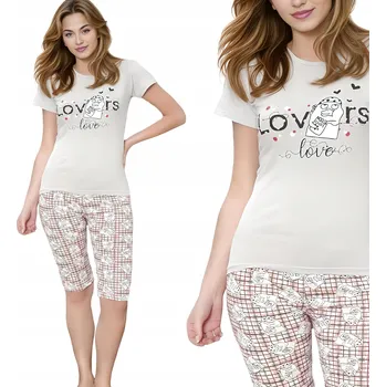 Dámské pyžamo NETi Pohodlné bavlněné dámské pyžamo s krátkým rukávem a 3/4 kalhotami, velikost S