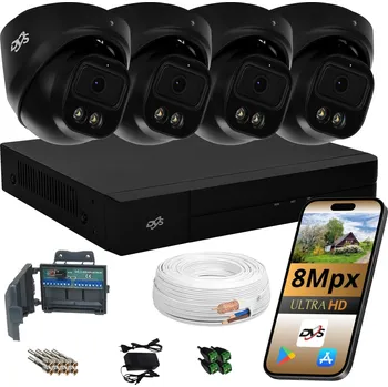 Bezpečnostní kamera SADA KAMER PRO MONITORING, 4 ČERNÉ KAMERY 8 Mpx DVS DUAL LIGHT LED IR