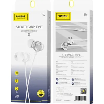 Sluchátka FONENG drátová sluchátka T59 JACK 3,5 mm s mikrofonem, 1,2 m, bílá #1200