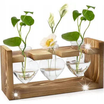 Váza DEKORATIVNÍ VÁZA NA 3 ROSTLINY SKLENĚNÁ VÁZA TVARU SRDCE VÁZA NA ROSTLINY