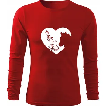 Tričko s dlouhým rukávem D76 KŮŇ SRDCE KVĚTINY červené pánské vel L