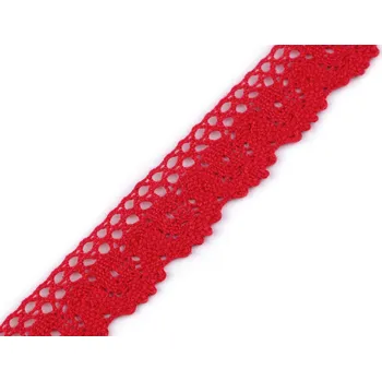 Stuha Krajková stuha 25mm Červená (Bavlněná krajka paličkovaná šíře 25 mm)