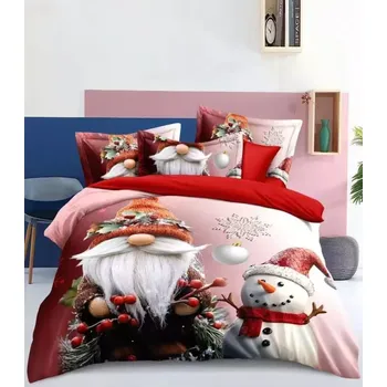 Povlečení BLACK FRIDAY 2025 ! Sada vánočního bavlněného povlečení s 3D efektem pro 2 postele 140x200/70x90 cm – VÁNOCE / MERRY CHRISTMAS - Skřítek a Sněhulák + PROSTĚRADLO ZDARMA !