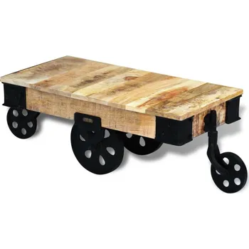 Konferenční stolek vidaXL Konferenční stolek s kolečky, hrubé mangovníkové dřevo [243980] Barva: Hnědá