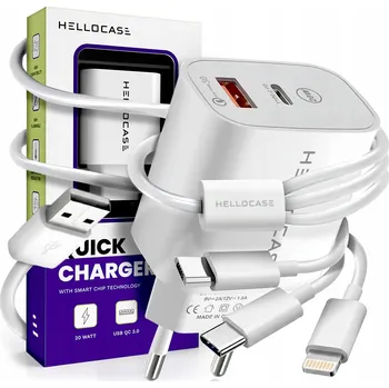 Rychlá 3v1 síťová nabíječka USB / USB-C + kabel USB-C Micro USB Lightning