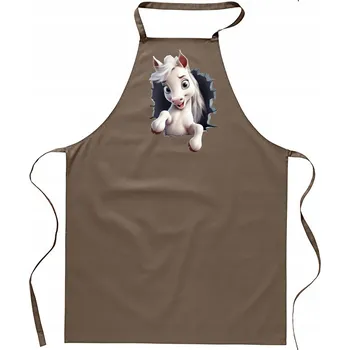 Kuchyňská zástěra KUCHYŇSKÁ ZÁSTĚRA bavlna béžová s motivem DÍRA KŮŇ s koněm koníkem FA_490_b