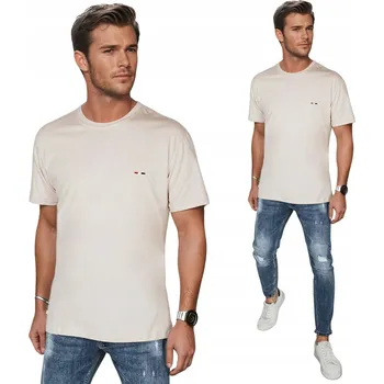 Pánské oblečení PÁNSKÉ TRIČKO BAVLNĚNÉ BÉŽOVÉ RX5638 - XL