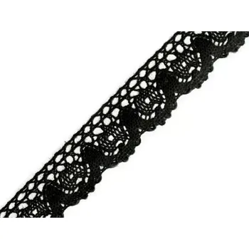 Stuha Krajková stuha 25mm Černá (Bavlněná krajka paličkovaná šíře 25 mm)