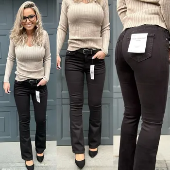 Dámské kalhoty Rozšířené džínové kalhoty s páskem J2253-13 Velikost: XS, Barva: Černá