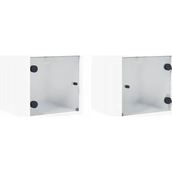 Noční stolek Závěsné noční stolky se skleněnými dvířky, bílé, 35x37x35 cm