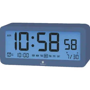 Budík Elektronický Budík Modrý Datum Snooze Podsvícení Síťový 15x7x4cm
