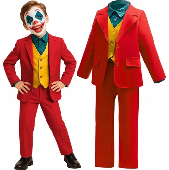 Karnevalový kostým KOSTÝM PŘEVLEK JOKER KLAUN ČERVENÝ OBLEK HALLOWEEN KARNEVAL 146 152