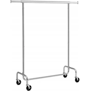 Věšák VĚŠÁK NA OBLEČENÍ TYČ 150 CM NASTAVITELNÝ NOSNOST 130 KG STŘÍBRNÝ CHROM