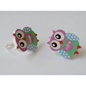 Náušnice Dřevěné náušnice - Sovičky - fialová