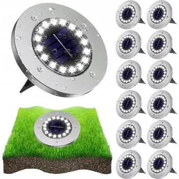 Venkovní osvětlení 12x SOLÁRNÍ LAMPA DISK 16 LED Zahradní Zapichovací Zemní Nájezdová SE SENZOREM