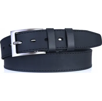 Opasek KOŽENÝ Pásek Pánský 4 cm Džíny Černá Univerzální Ozdobný Prošívaný