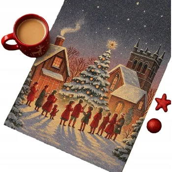 ubrus Vánoční gobelínový běhoun 42x140 zima stromeček LESKLÝ produkt PL