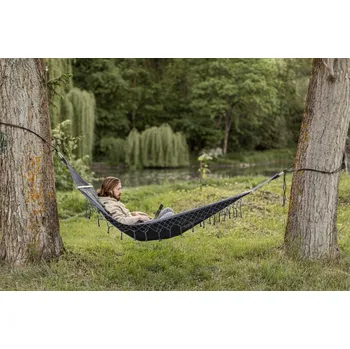 Houpací síť Houpací síť s tyčí Zolta šedá, nosnost 150 kg, 280 x 100 cm