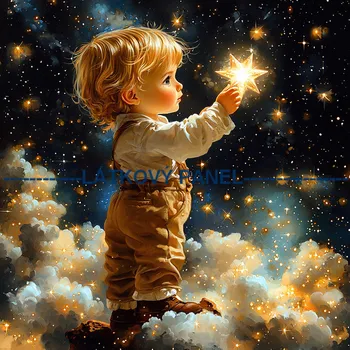 Látkový panel - Děti a hvězdy - DZ-233 Velikost: 15x15cm, Materiál: Bavlna