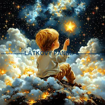 Látkový panel - Děti a hvězdy - DZ-226 Velikost: 15x15cm, Materiál: Kočárkovina