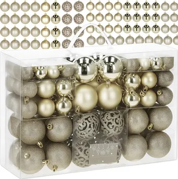 Vánoční dekorace VÁNOČNÍ BAŇKY NA STROMEČEK SADA XXL NEROZBITNÉ ZLATÉ 100 KS 6/4/3 CM