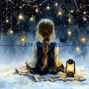 Látkový panel - Holčička s hvězdou - DZ-206 Velikost: 40x40cm, Materiál: Teplákovina nepočesaná