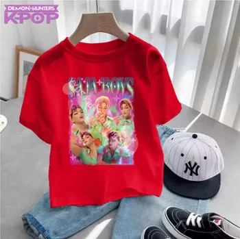 Dívčí tričko KPop Demon Hunters (Lovkyně démonů) KPop Demon Hunters dětské tričko s potiskem - Saja Boys (různé barvy) Barva: červená (17), Velikost: 130