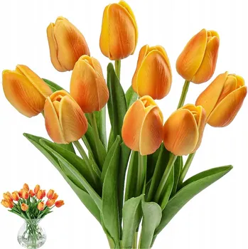 umělá květina TULIPÁNY PU ORANŽOVÉ X10 KYTICE UMĚLÝCH KVĚTIN NA STŮL 33 CM