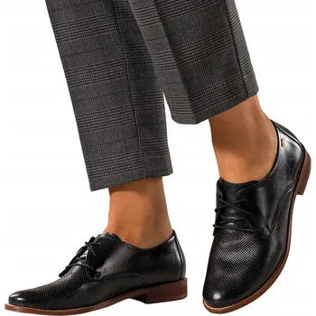 Dámské polobotky POLOBOTKY Černé Dámské KOŽENÉ Pohodlné Šněrovací Zlatá OZDOBA Moderní vel. 39