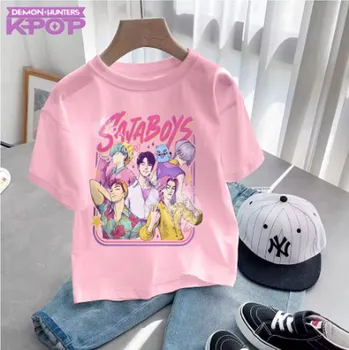 Dívčí tričko KPop Demon Hunters (Lovkyně démonů) KPop Demon Hunters dětské tričko s potiskem - Saja Boys Barva: Růžová (10), Velikost: 100